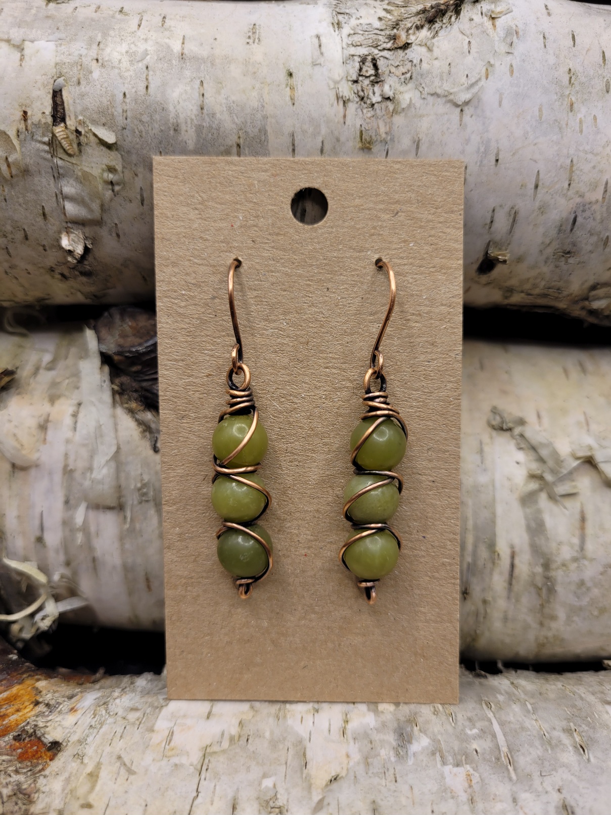 Kolczyki miedziane groszki serpentyn