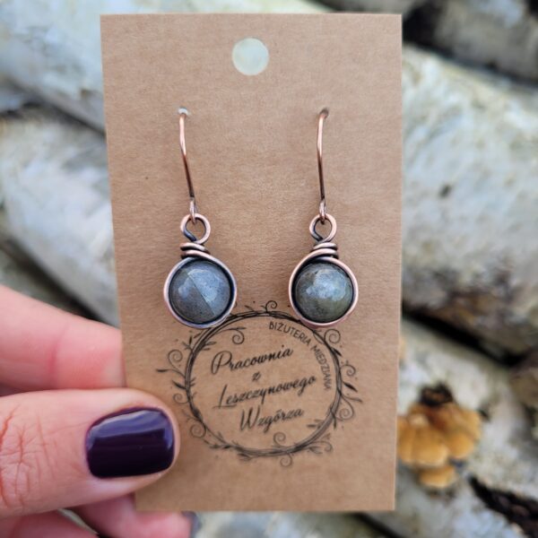 Kolczyki miedziane labradoryt