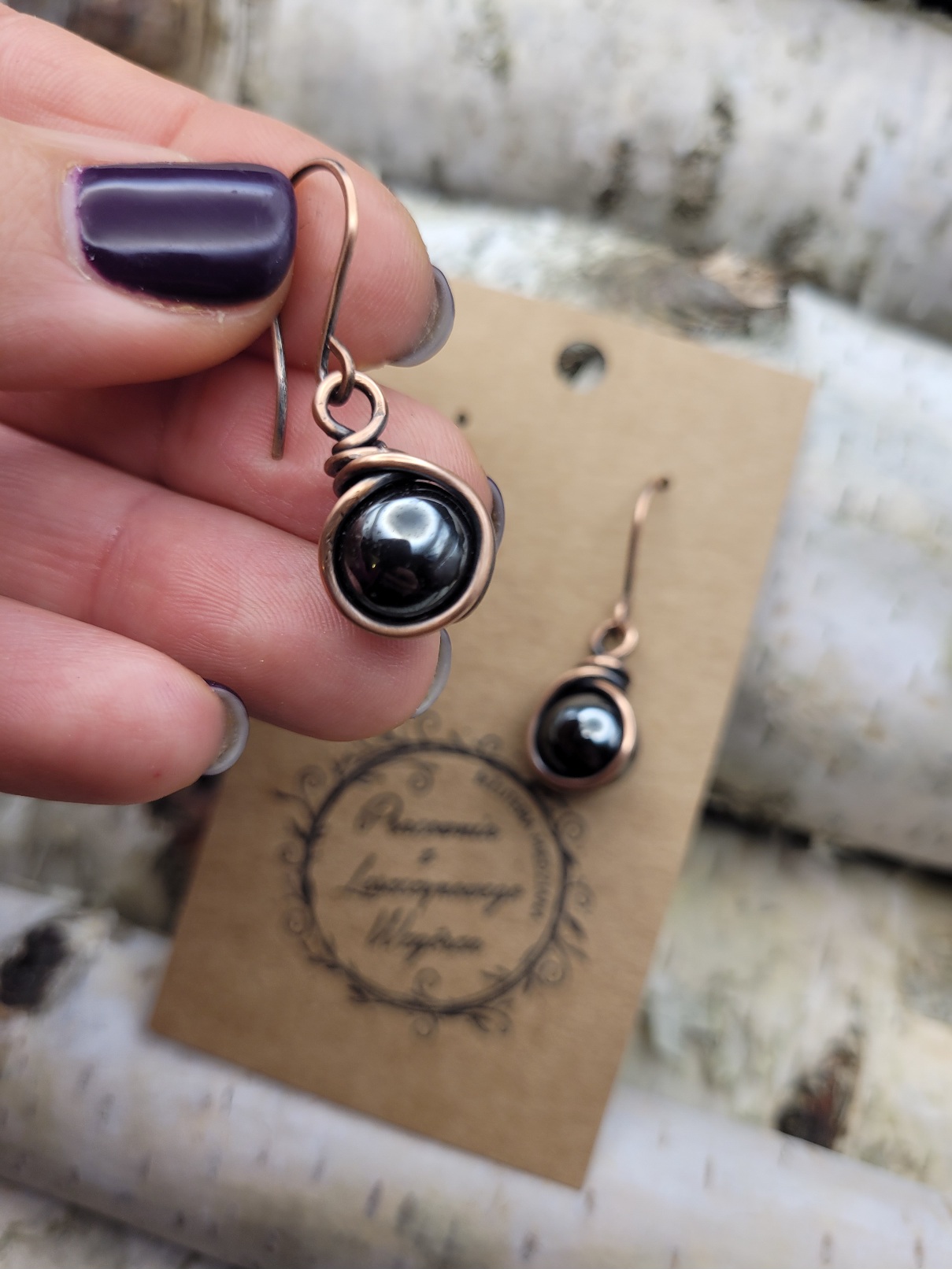 Kolczyki miedziane hematyt