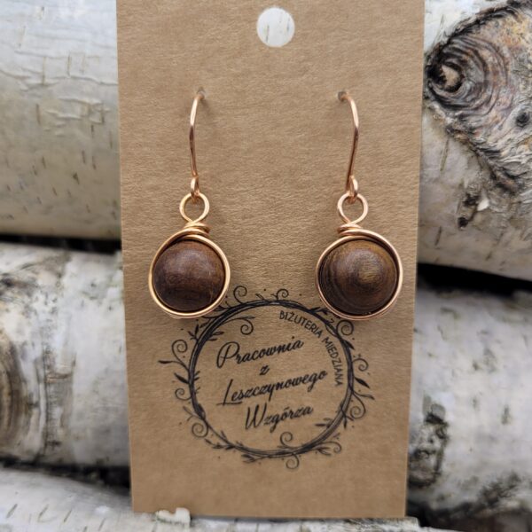 Kolczyki miedziane drewno sandałowe 12mm