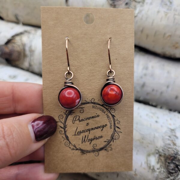 Kolczyki miedziane jaspis czerwony