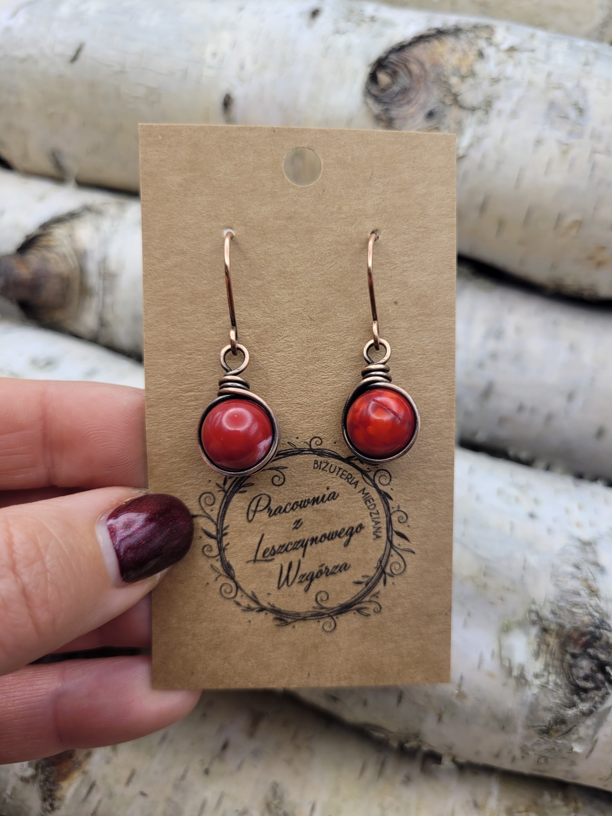 Kolczyki miedziane jaspis czerwony