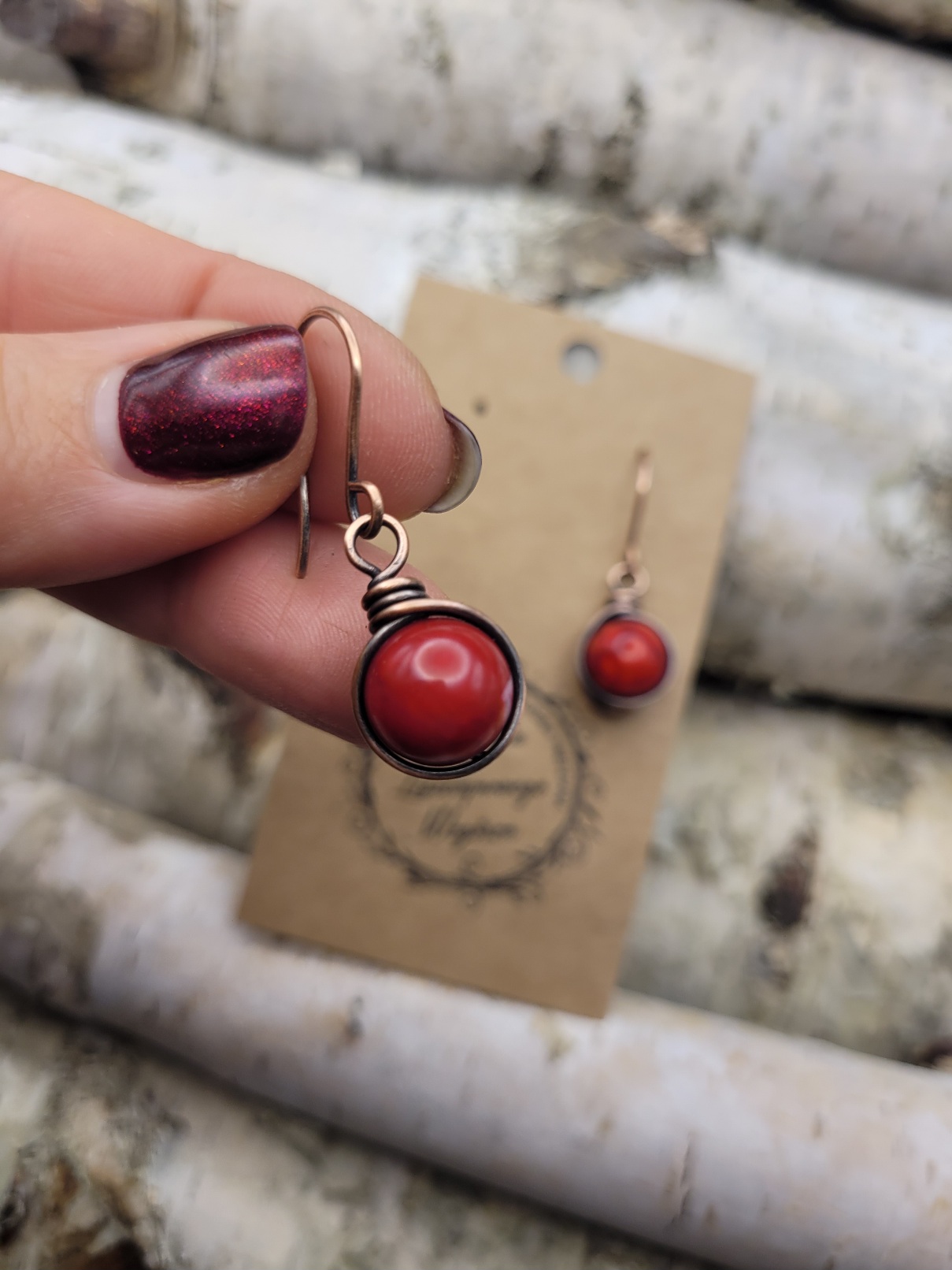 Kolczyki miedziane jaspis czerwony - obrazek 3