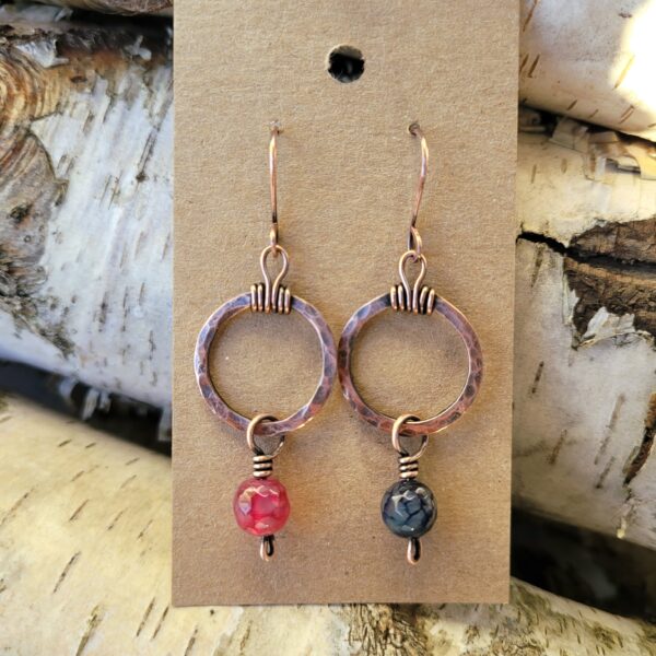 Kolczyki miedziane KOŁA agat 20mm