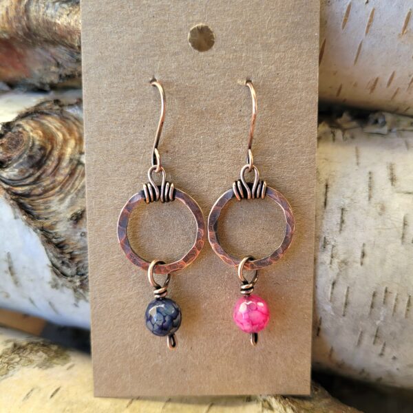 Kolczyki miedziane KOŁA agat 18mm