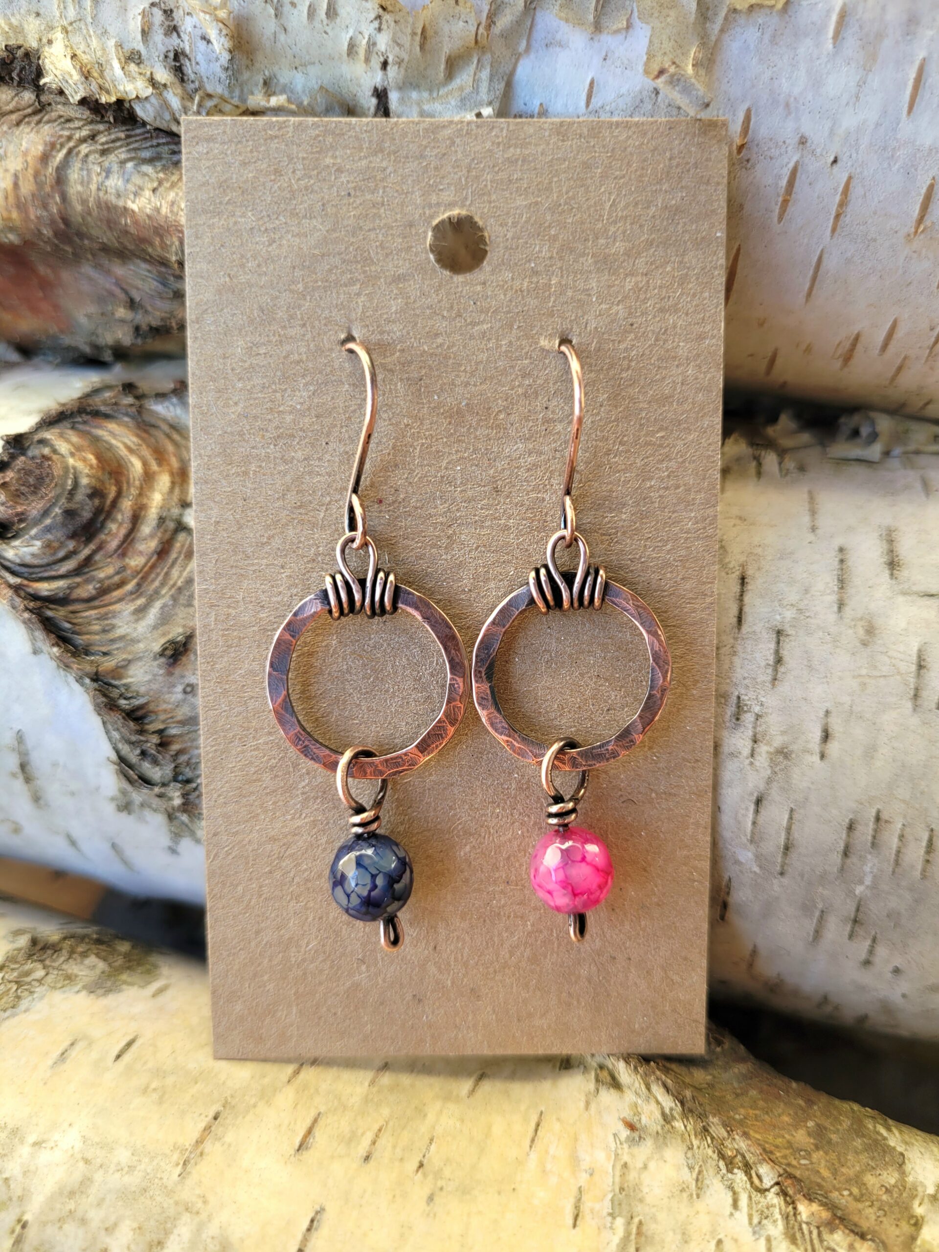 Kolczyki miedziane KOŁA agat 18mm