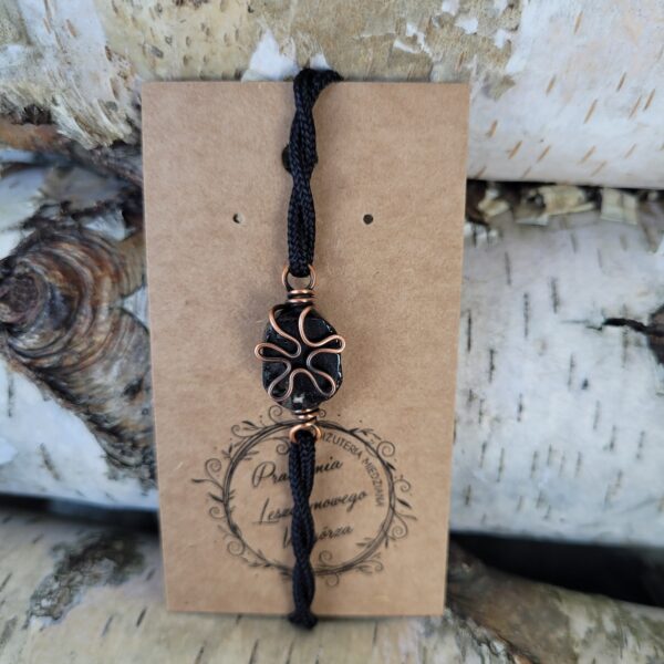 Bransoletka miedziana turmalin czarna kwiatek