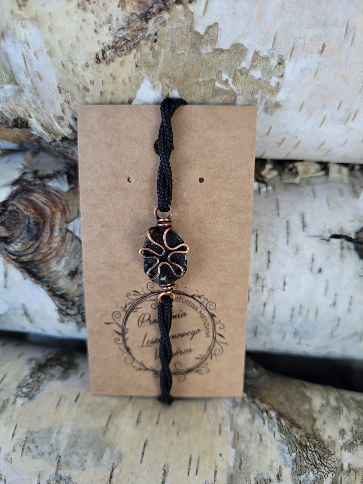 Bransoletka miedziana turmalin czarna kwiatek