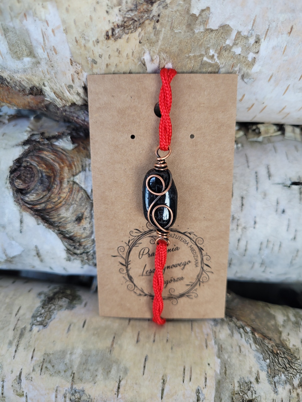 Bransoletka miedziana turmalin czerwona pętelki