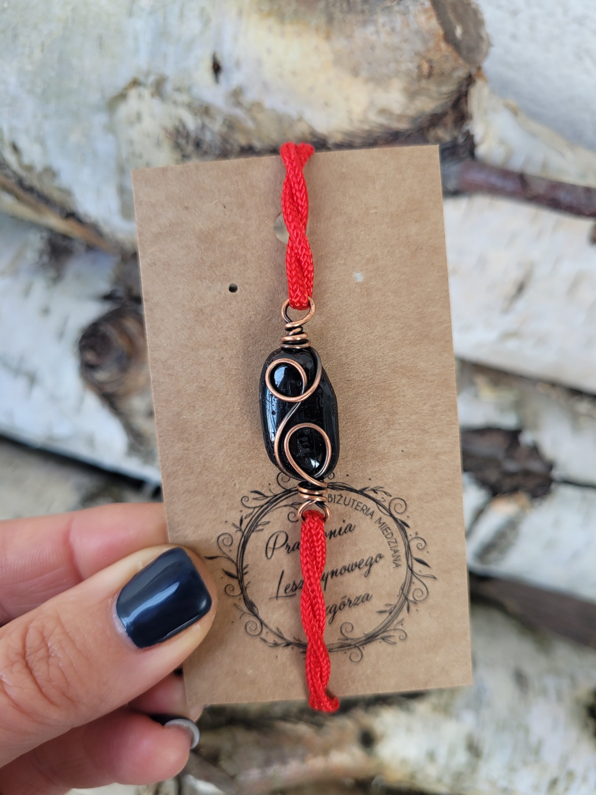 Bransoletka miedziana turmalin czerwona pętelki - obrazek 4