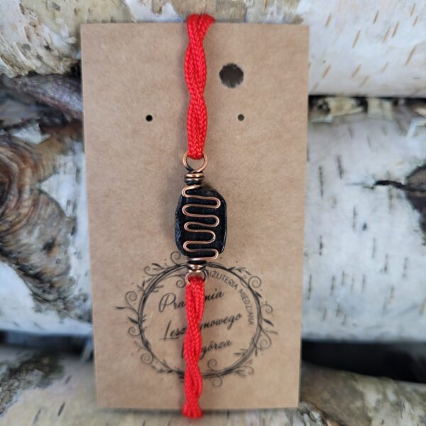 Bransoletka miedziana turmalin czerwona spirala