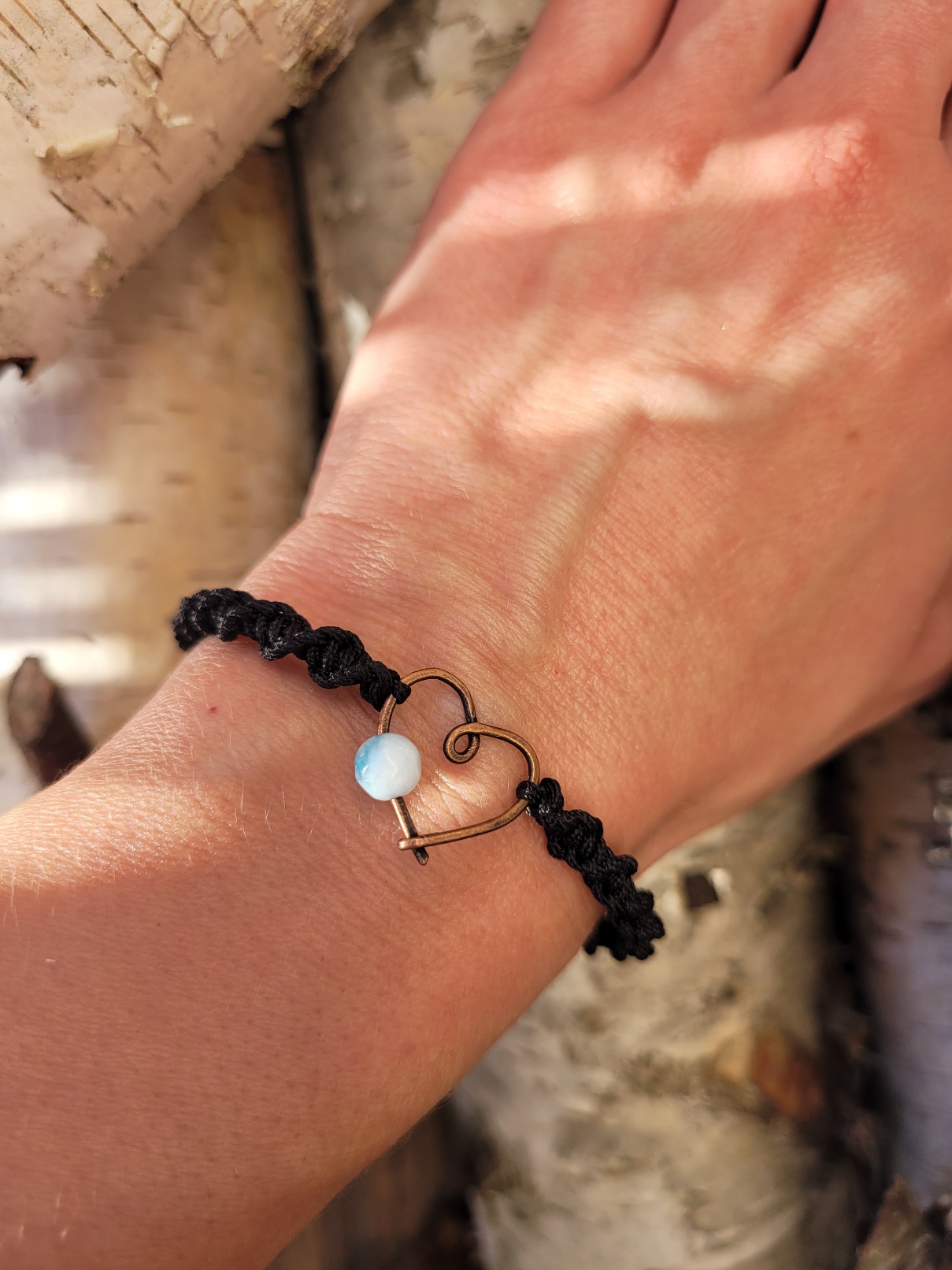 Bransoletka miedziana czarna spirala serce I - obrazek 2