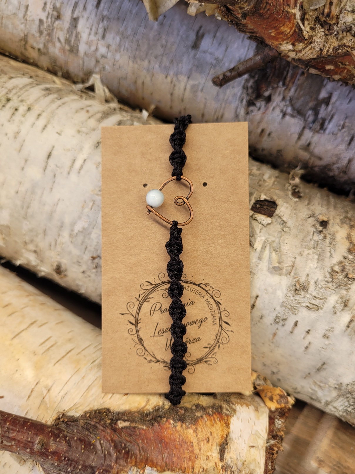 Bransoletka miedziana czarna spirala serce I - obrazek 3