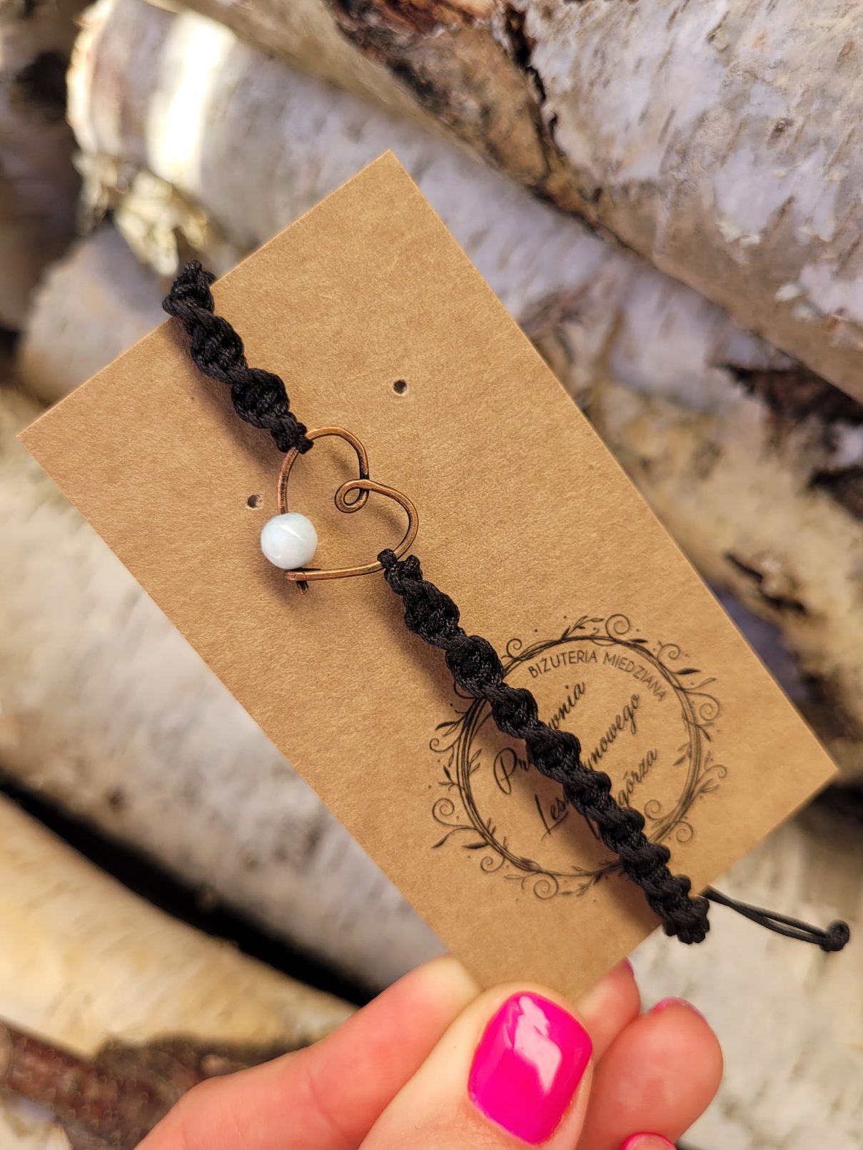 Bransoletka miedziana czarna spirala serce I - obrazek 4