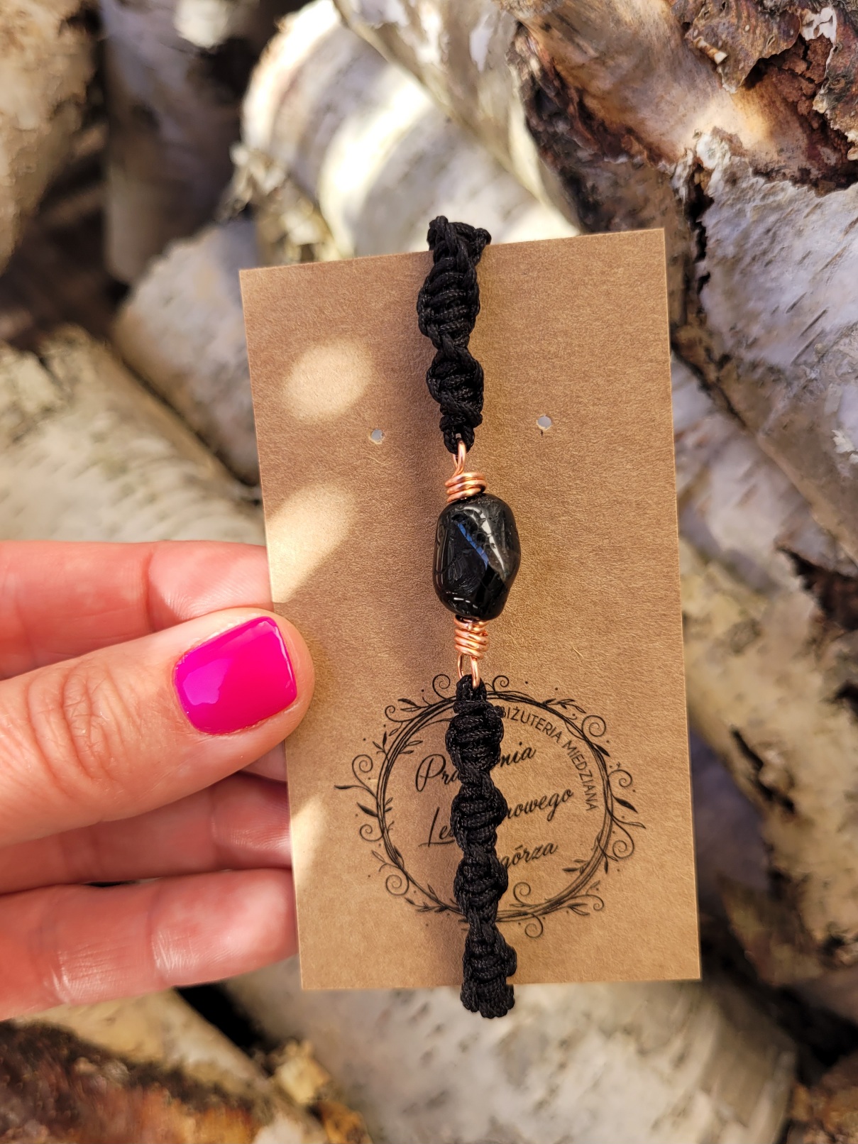 Bransoletka miedziana czarna spirala turmalin I