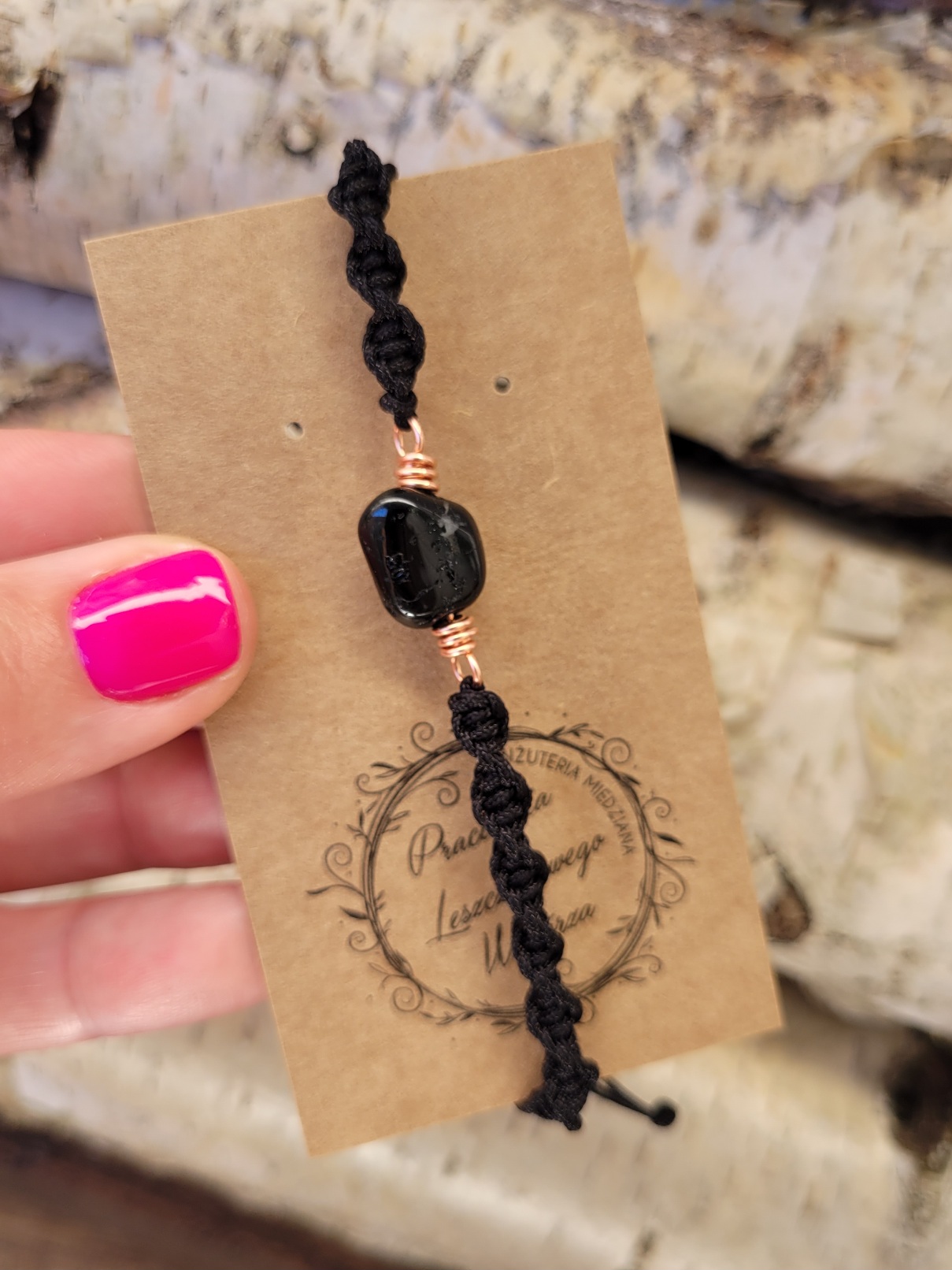 Bransoletka miedziana czarna spirala turmalin II