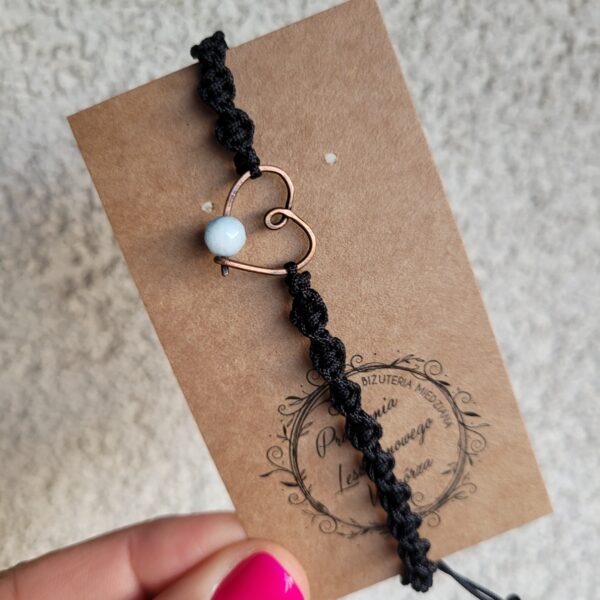 Bransoletka miedziana czarna spirala serce I