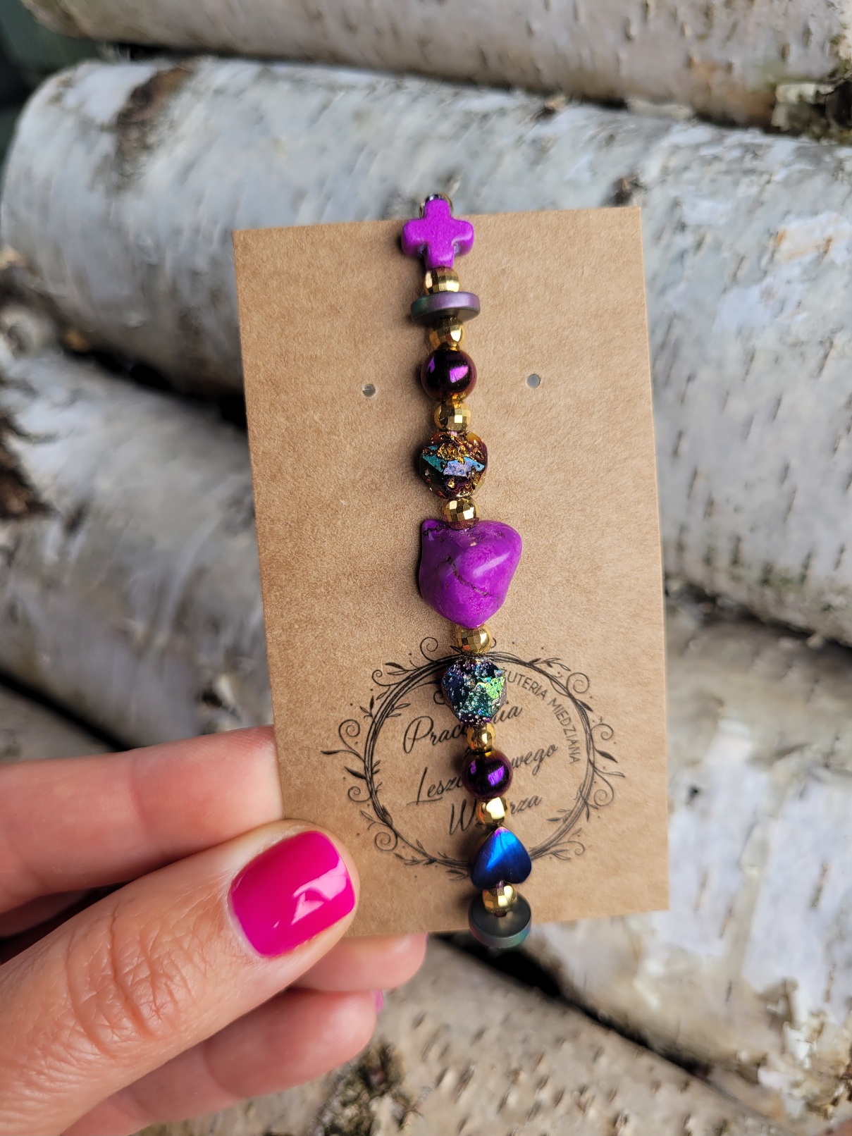 Bransoletka mix fioletowych minerałów - obrazek 4