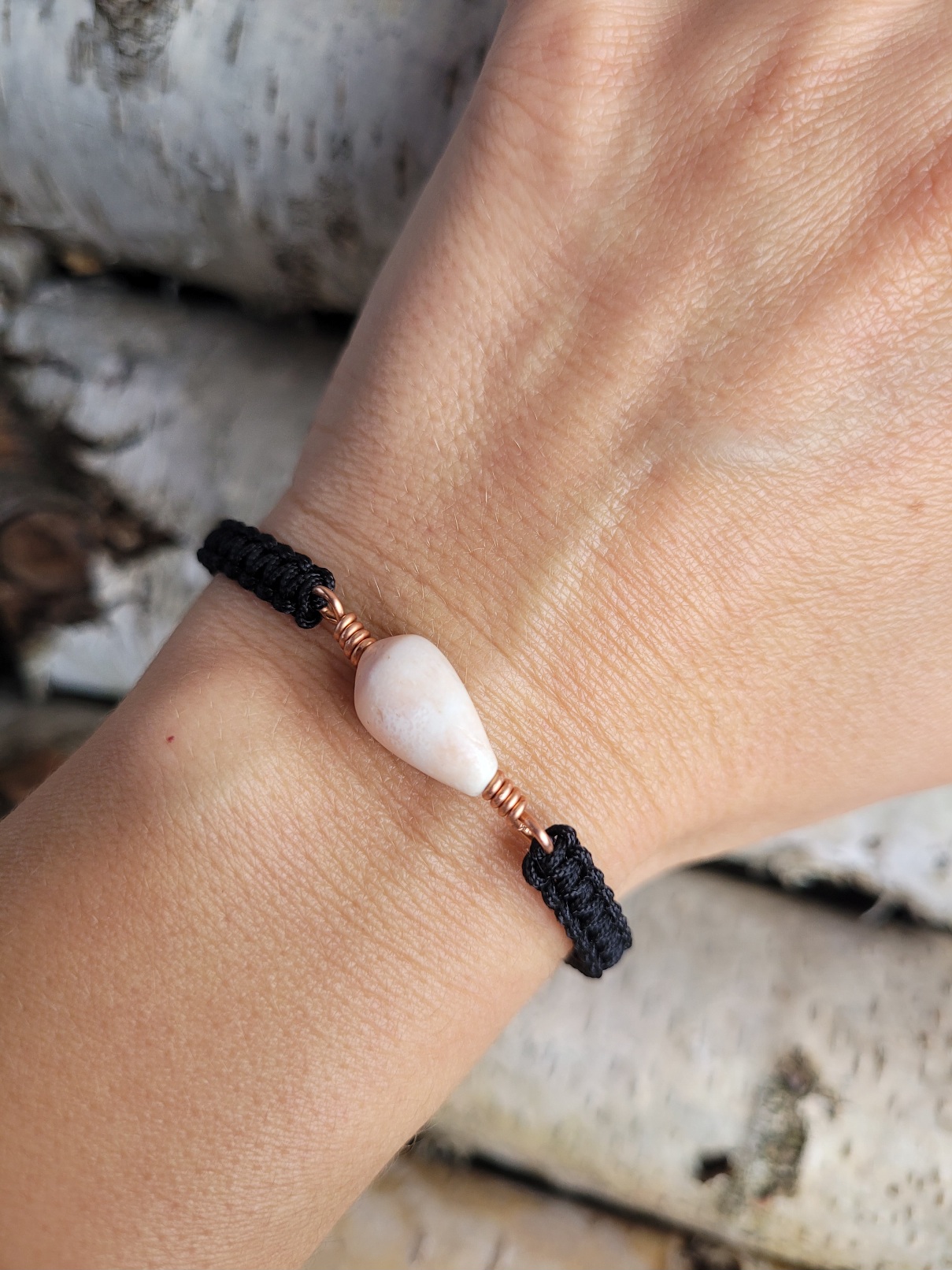 Bransoletka miedziana czarna pleciona muszelka - obrazek 5