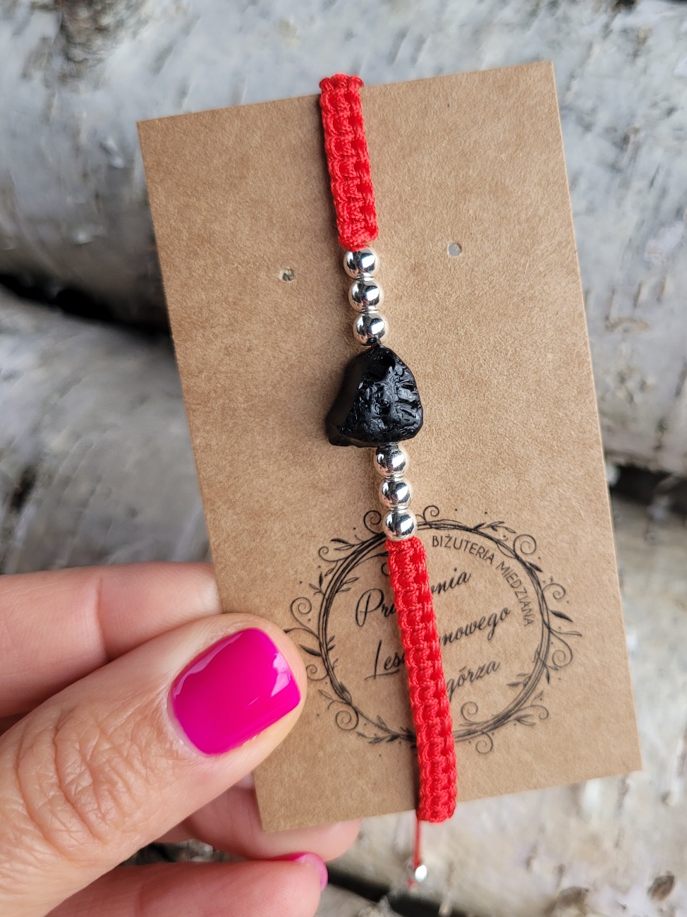 Bransoletka czerwona pleciona turmalin