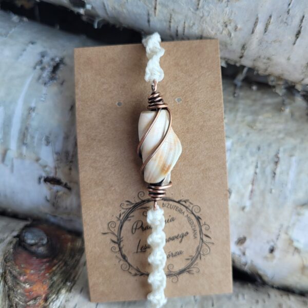 Bransoletka miedziana kremowa spirala andaluzyjska muszla