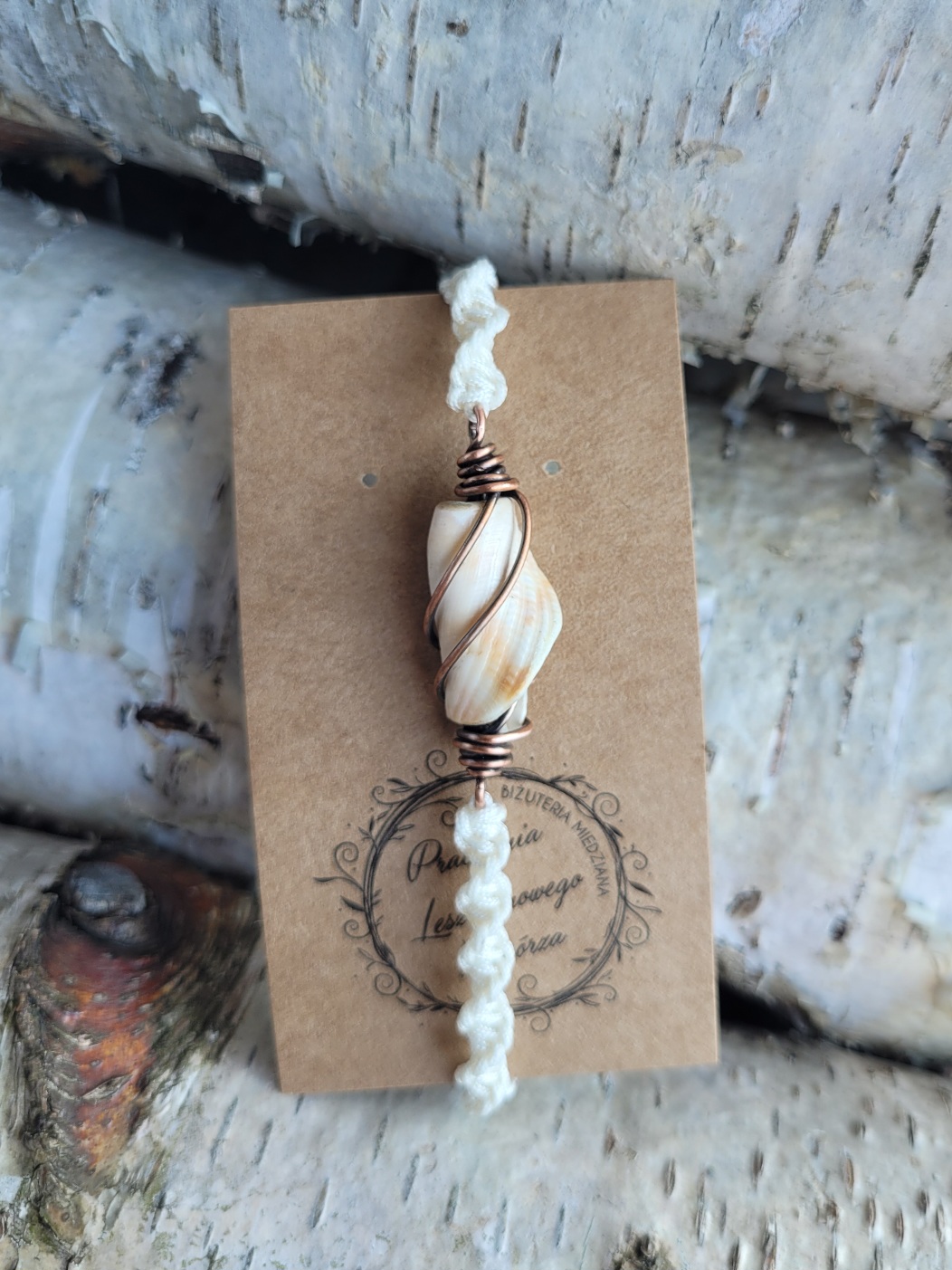 Bransoletka miedziana kremowa spirala andaluzyjska muszla