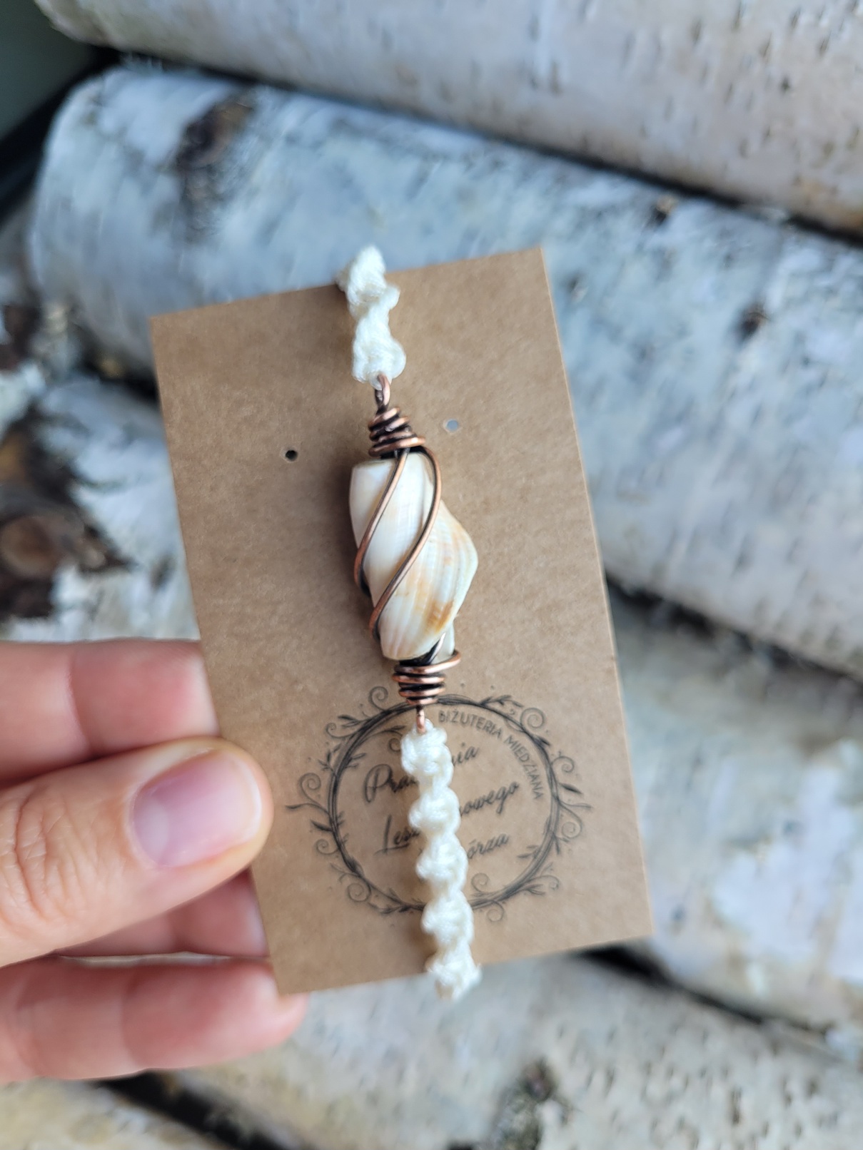 Bransoletka miedziana kremowa spirala andaluzyjska muszla - obrazek 5