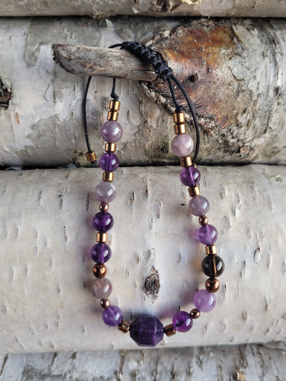 Bransoletka ametyst z hematytami - obrazek 4