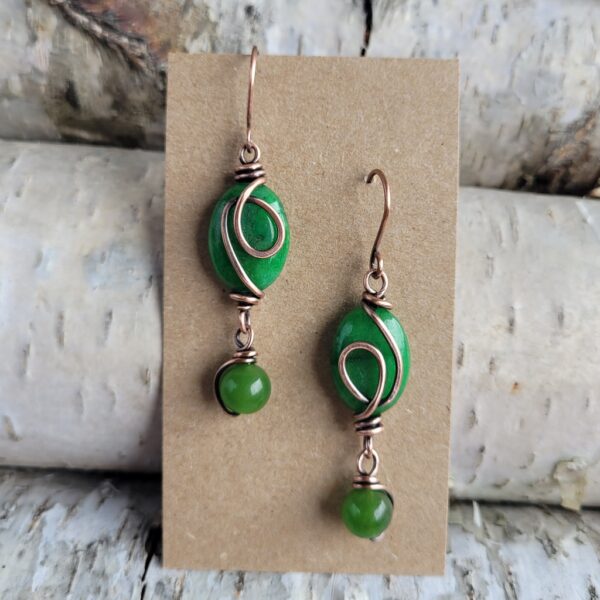 Kolczyki miedziane jadeit zielony