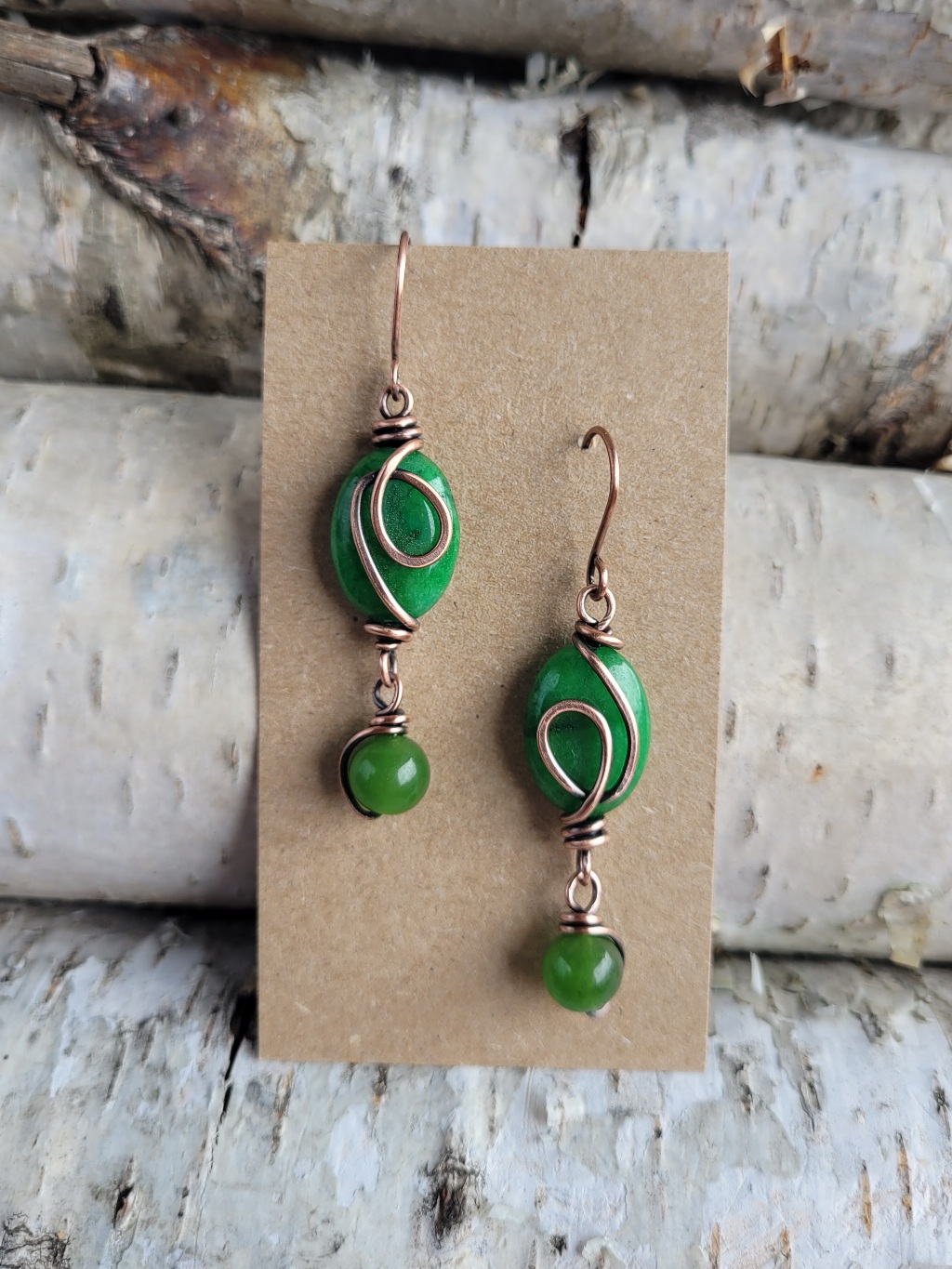 Kolczyki miedziane jadeit zielony