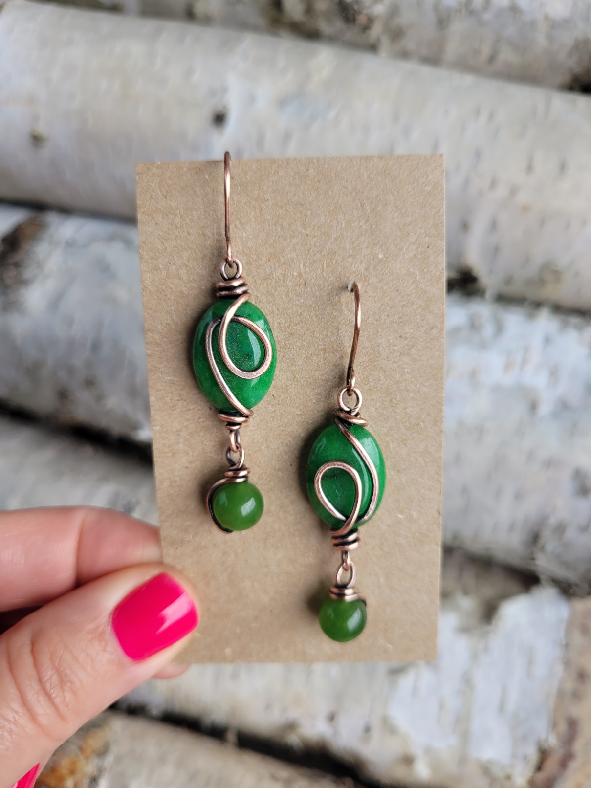 Kolczyki miedziane jadeit zielony - obrazek 4