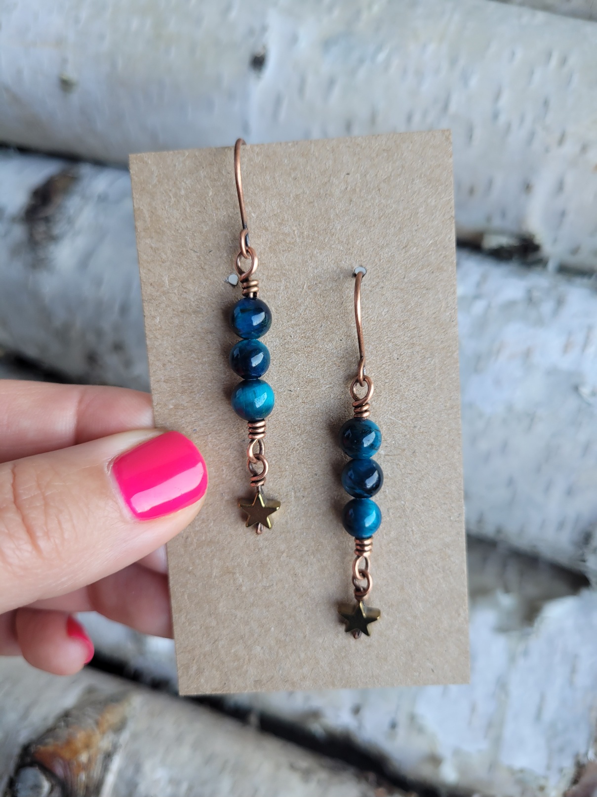 Kolczyki miedziane kocie oko - obrazek 2