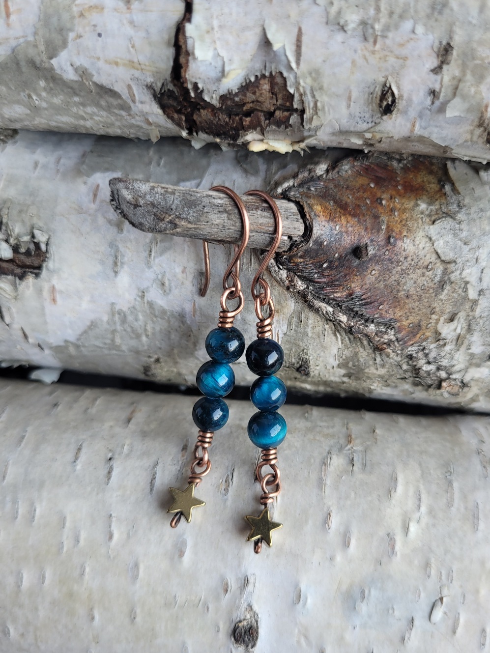 Kolczyki miedziane kocie oko