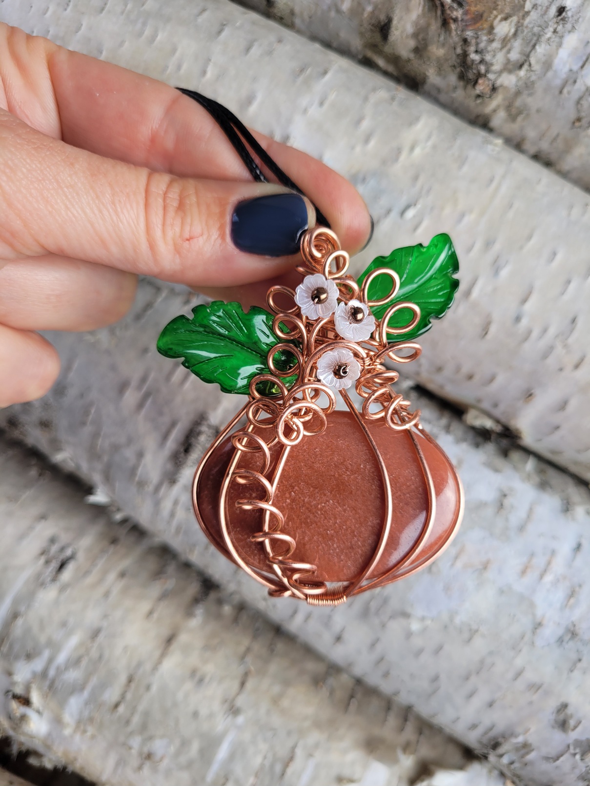 Wisior miedziany awenturyn dynia - obrazek 3