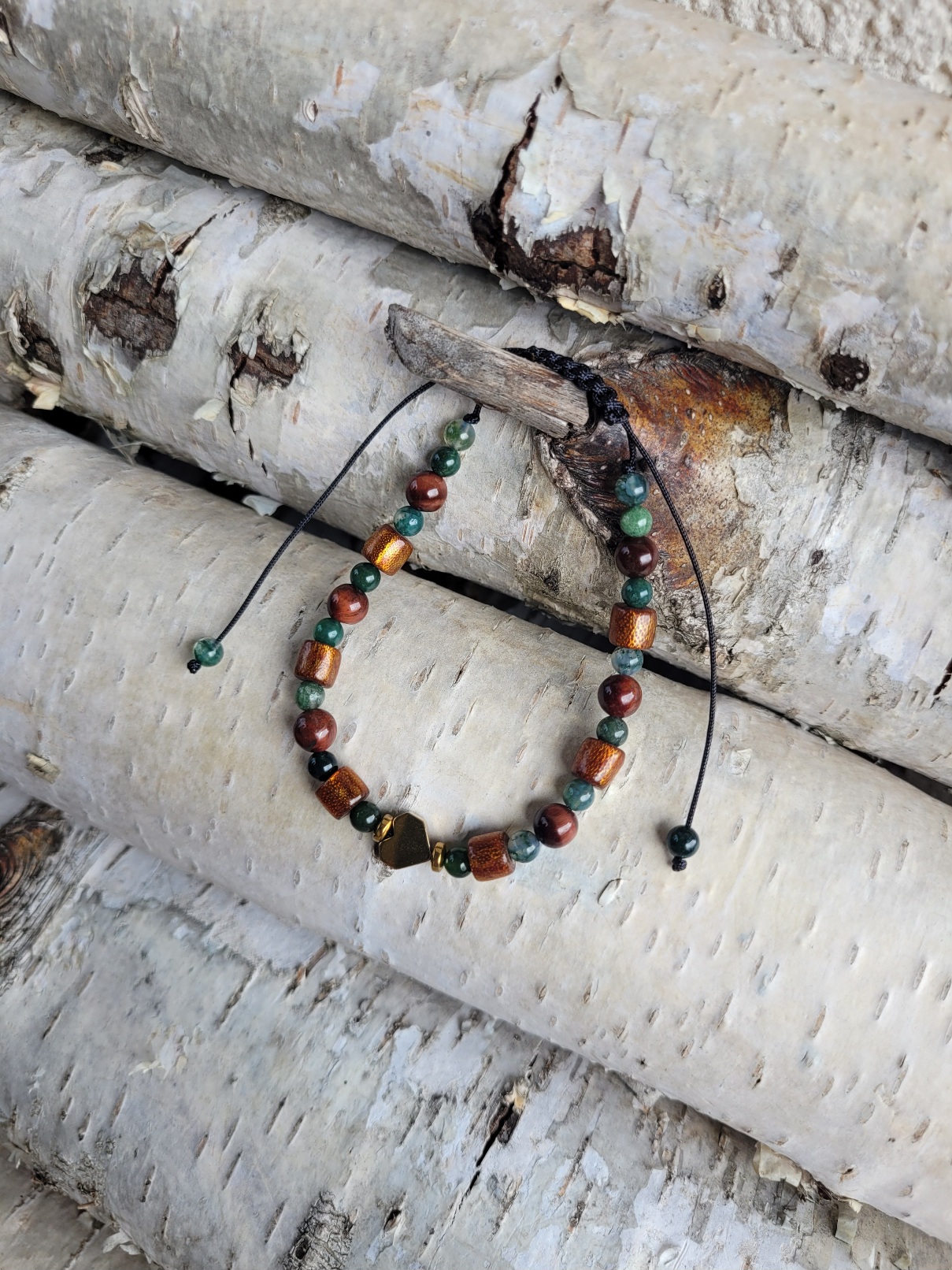 Bransoletka koral tygrysie oko agat mszysty - obrazek 2