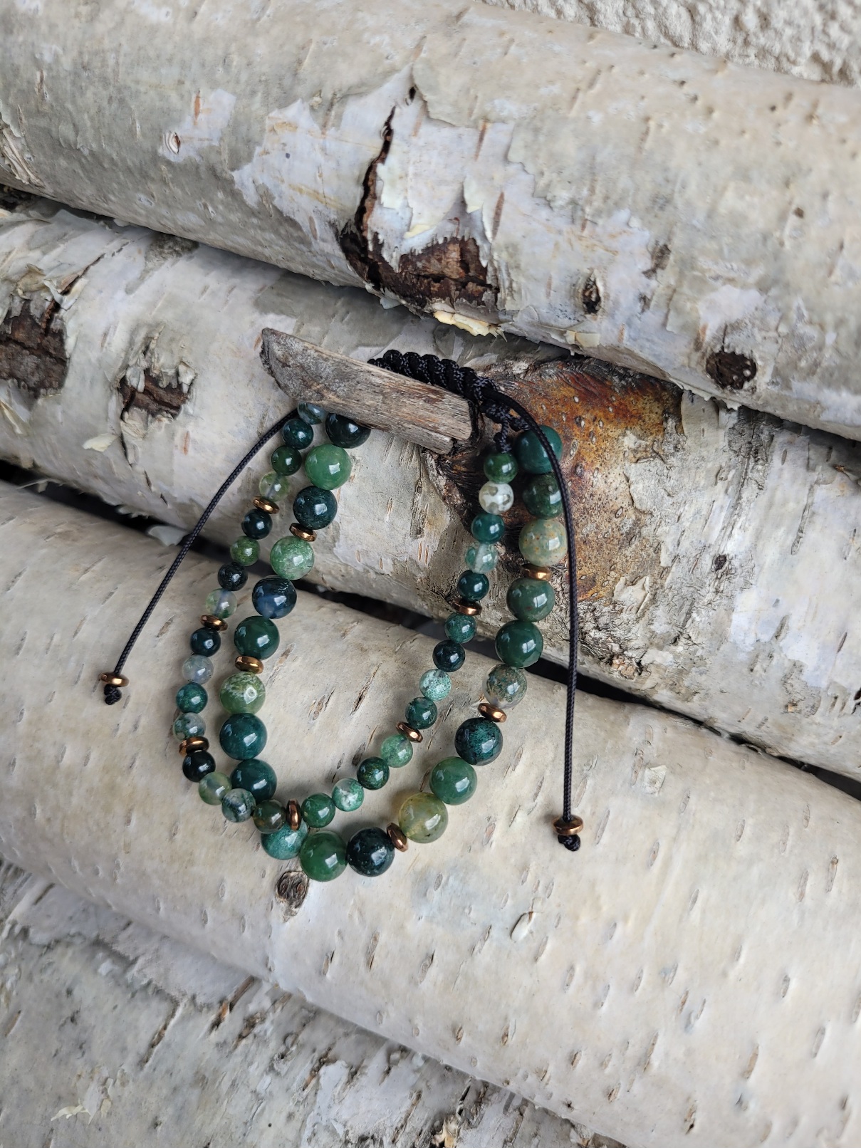 Bransoletka podwójna agat mszysty - obrazek 3