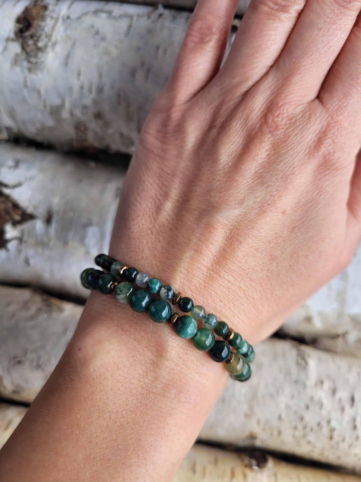 Bransoletka podwójna agat mszysty - obrazek 4