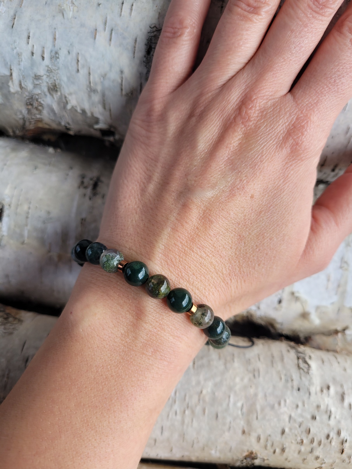 Bransoletka agat mszysty 8mm - obrazek 4