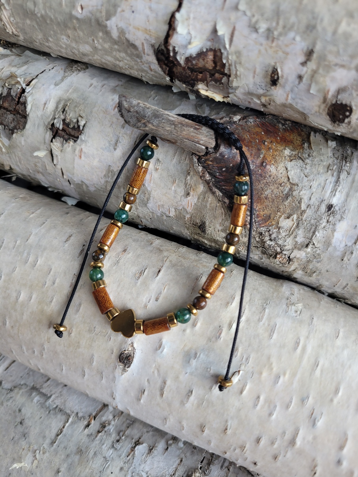 Bransoletka koral tygrysie oko agat mszysty - obrazek 4