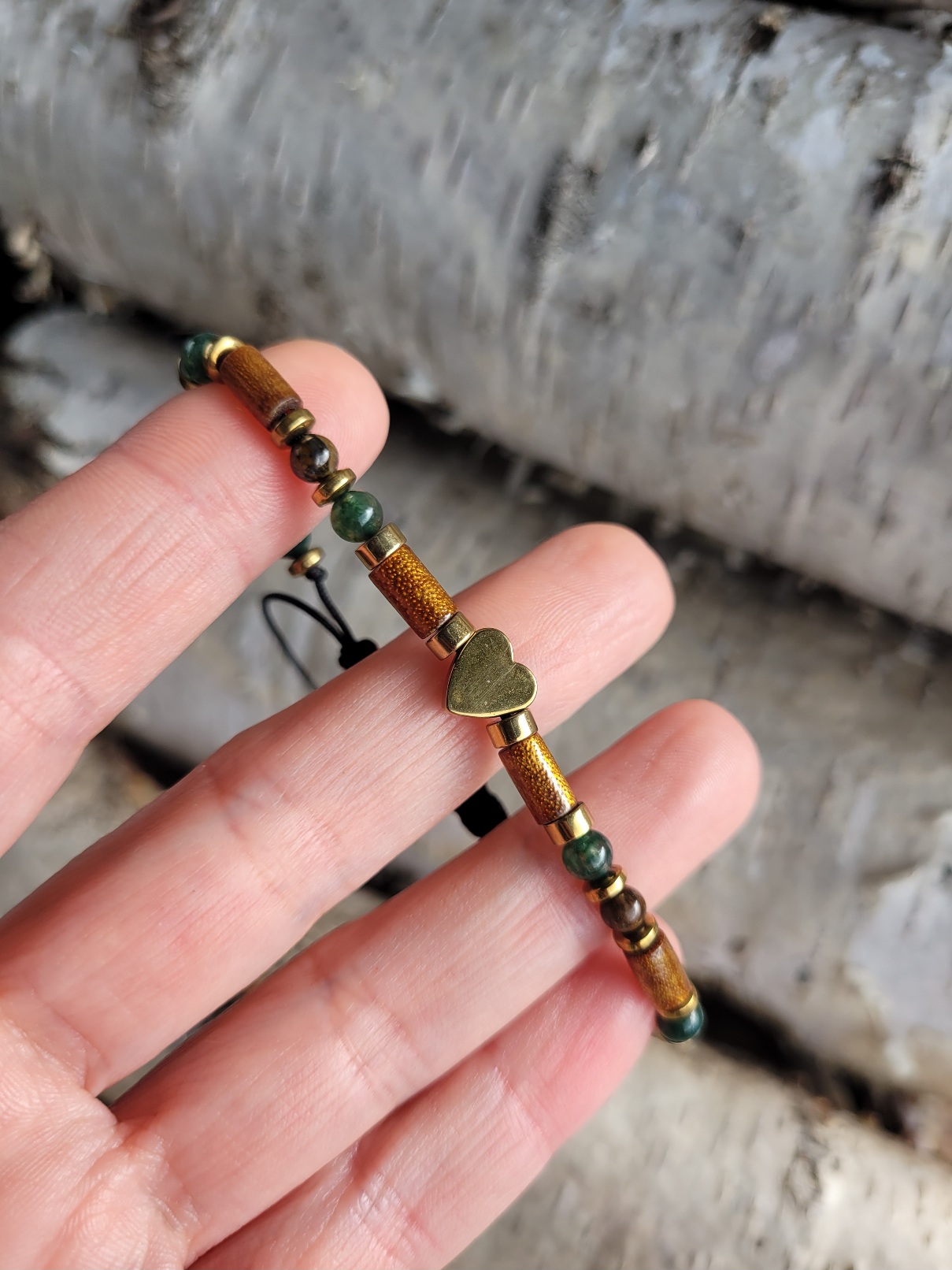 Bransoletka koral tygrysie oko agat mszysty - obrazek 5