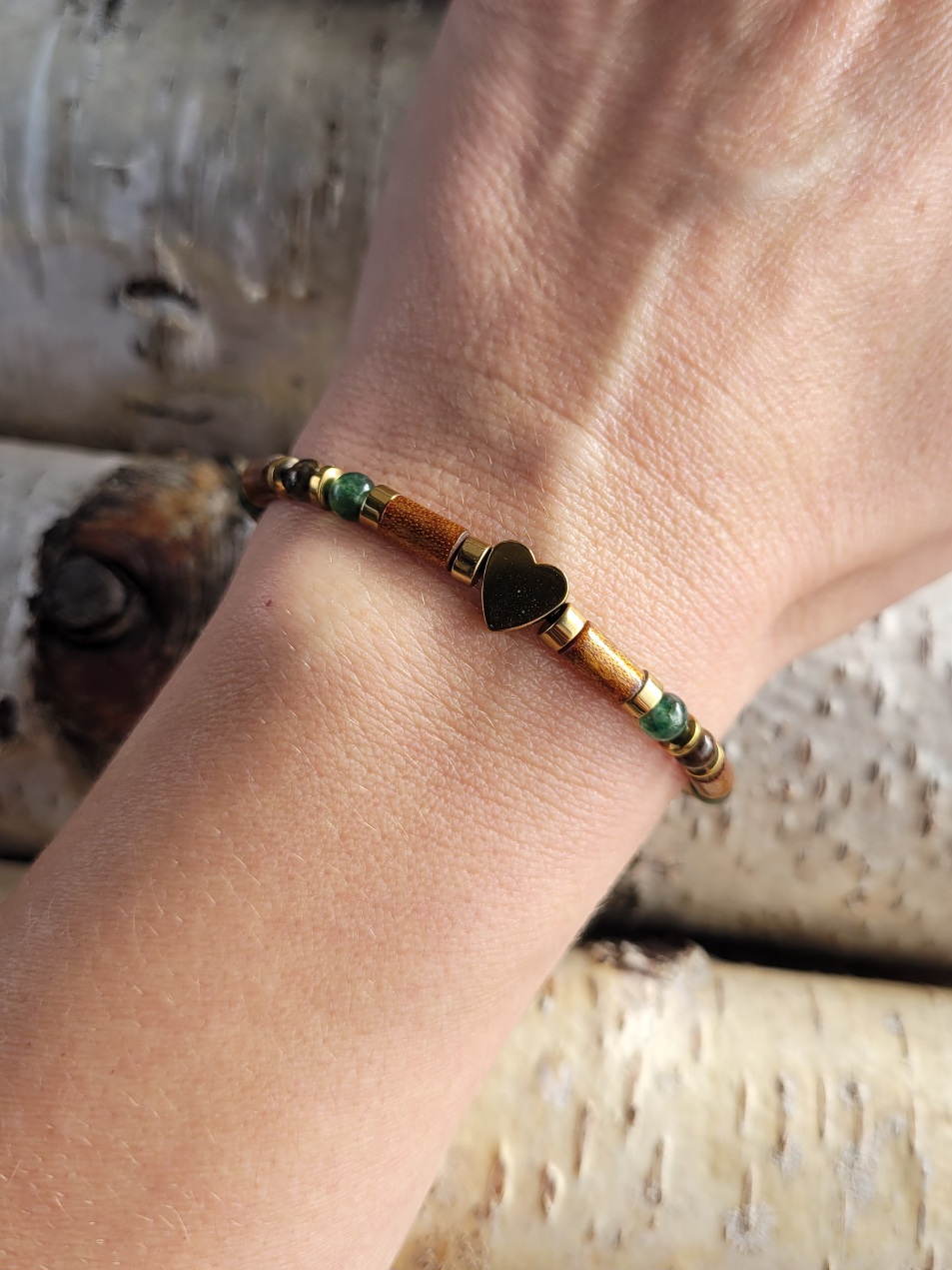 Bransoletka koral tygrysie oko agat mszysty - obrazek 6