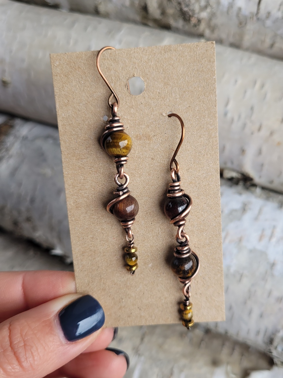 Kolczyki miedziane tygrysie i bawole oko - obrazek 3