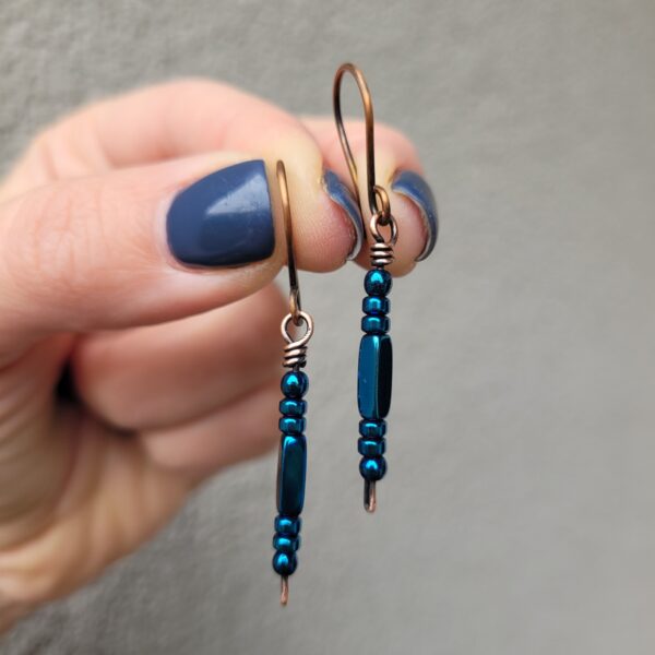 Kolczyki miedziane hematyt niebieski