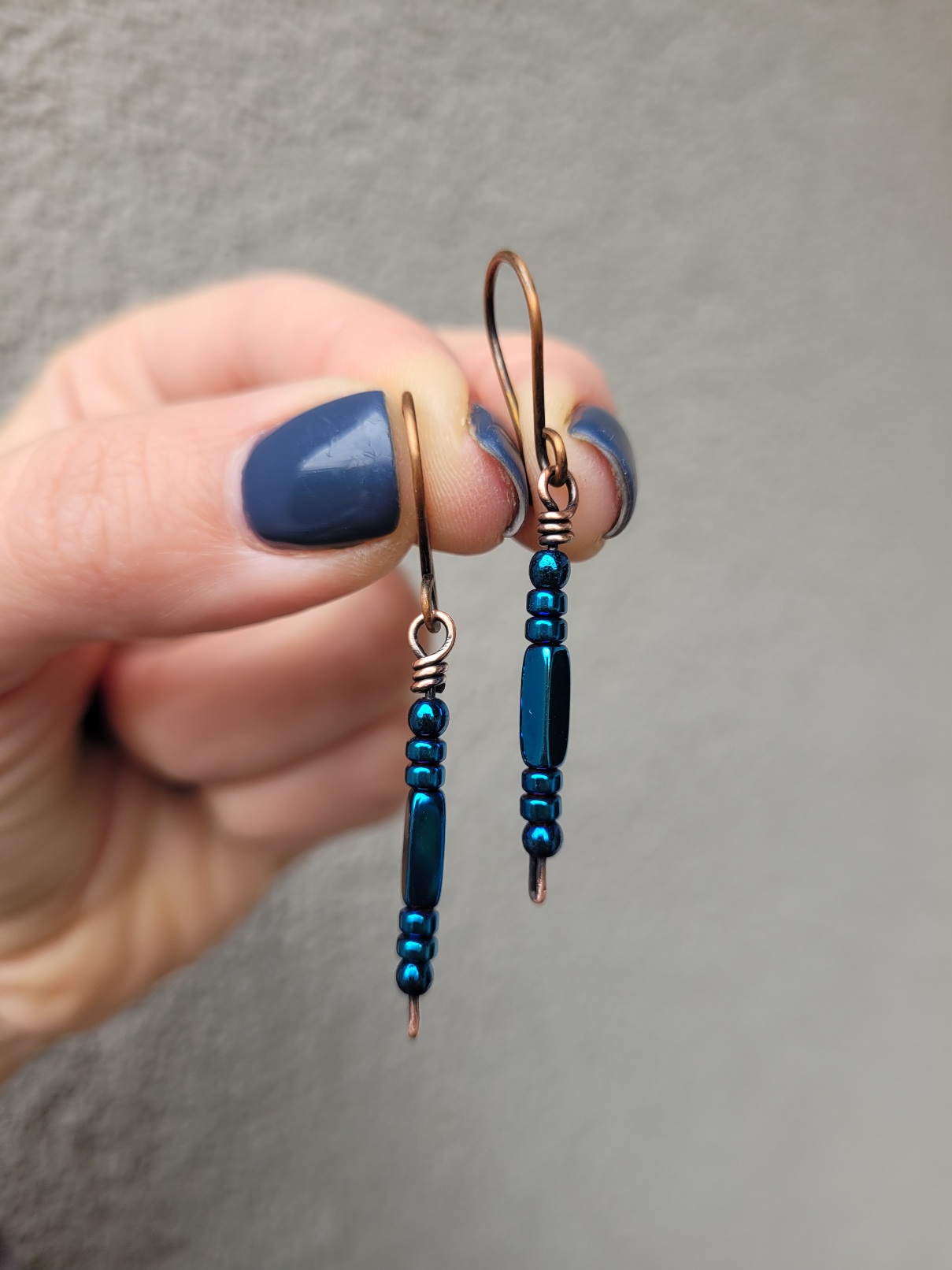 Kolczyki miedziane hematyt niebieski