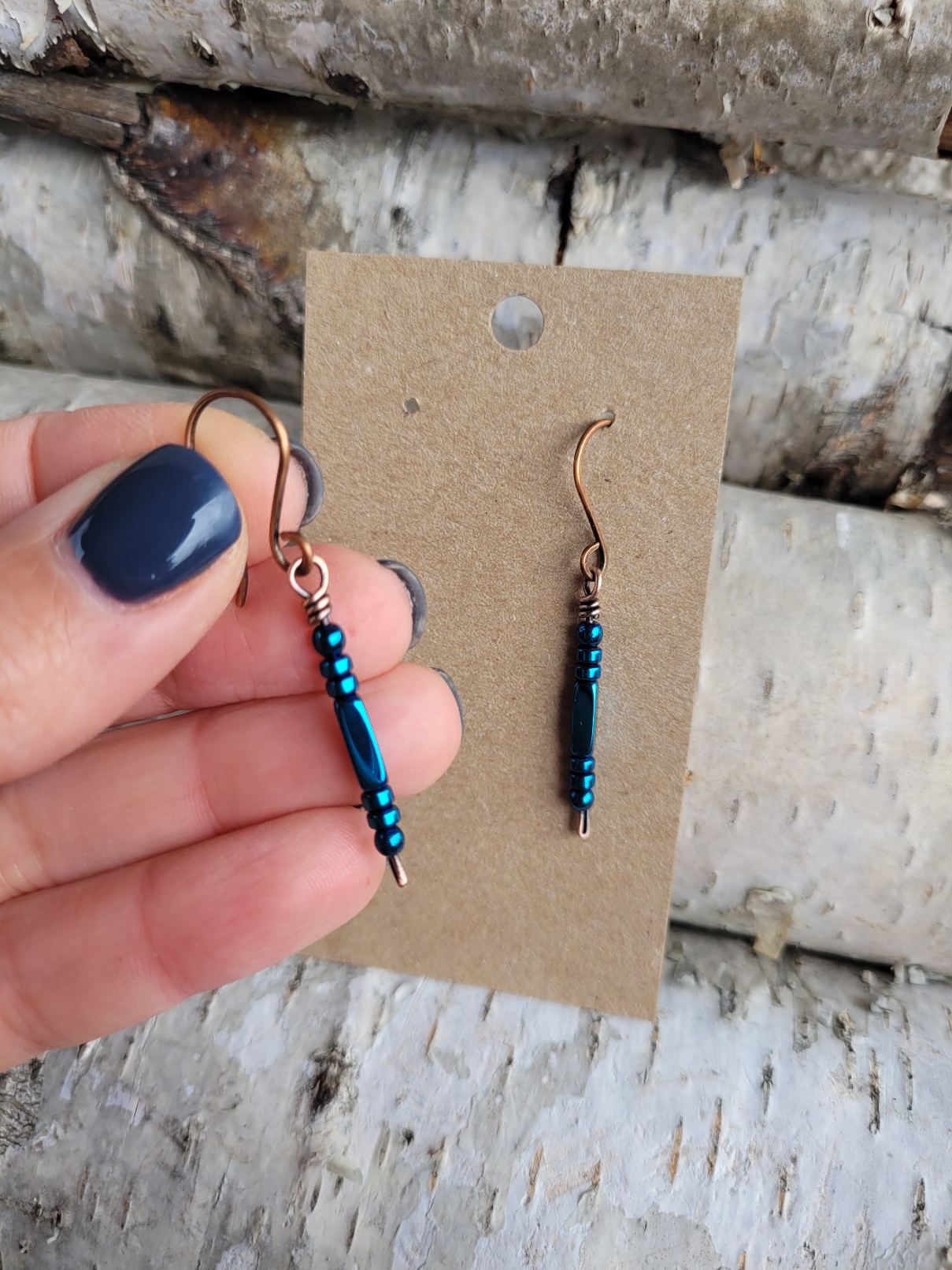 Kolczyki miedziane hematyt niebieski - obrazek 3