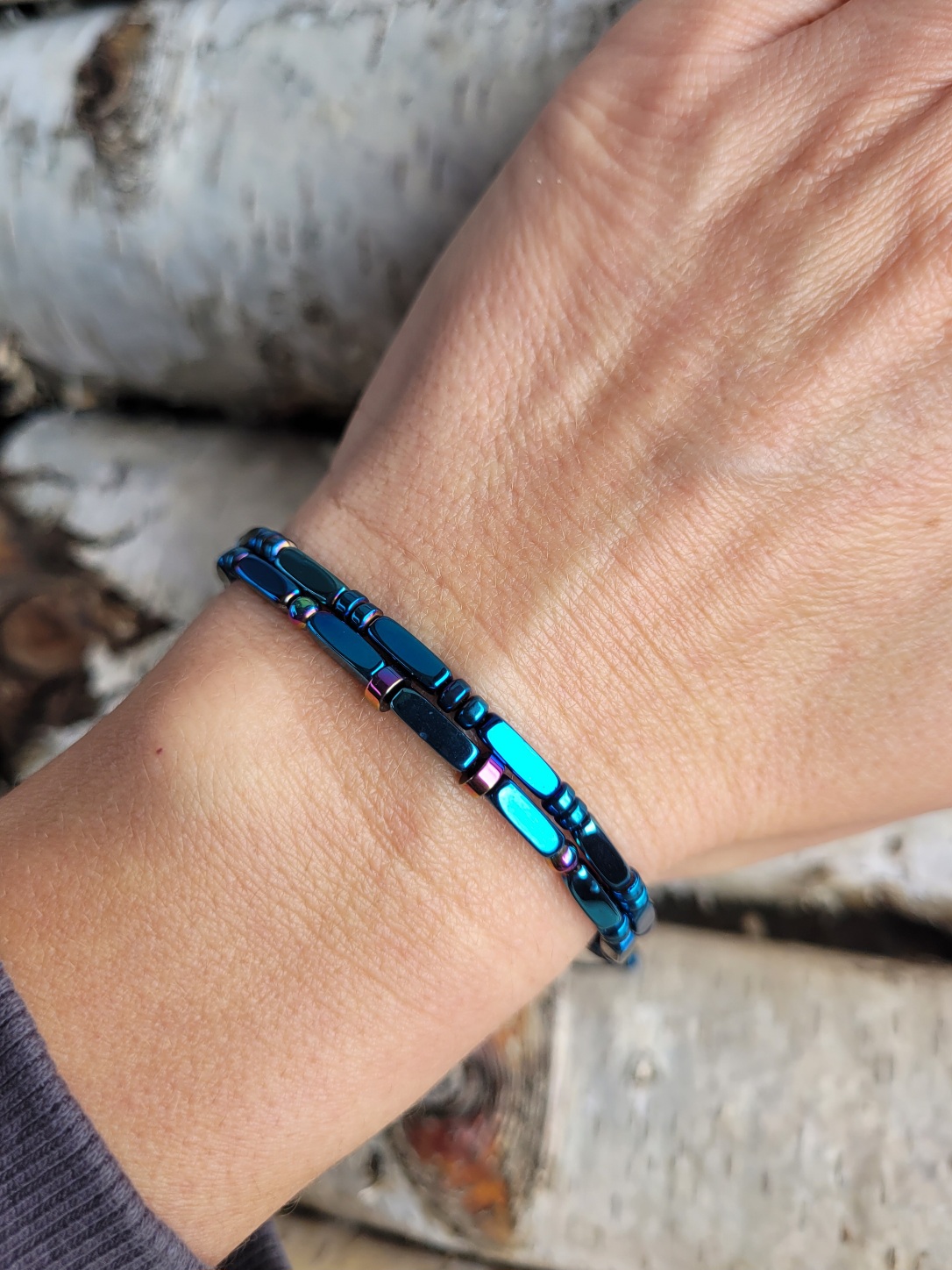 Bransoletka podwójna hematyt niebieski - obrazek 5