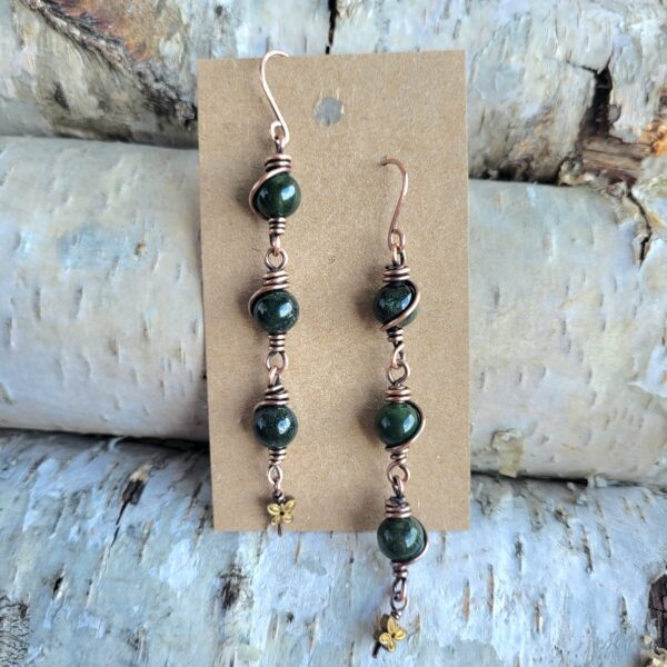 Kolczyki miedziane agat mszysty motylek