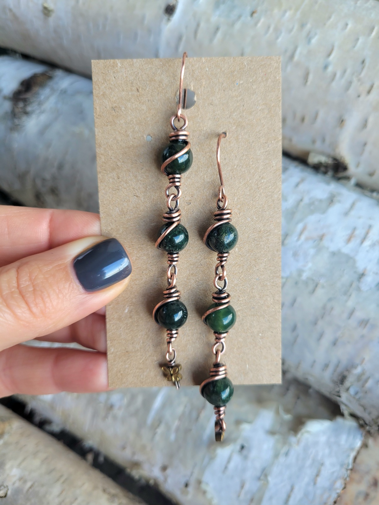 Kolczyki miedziane agat mszysty motylek - obrazek 3