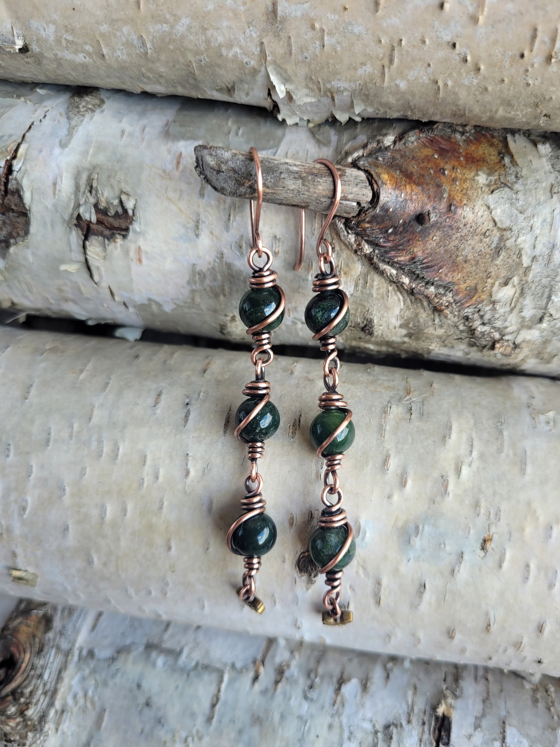 Kolczyki miedziane agat mszysty motylek - obrazek 4