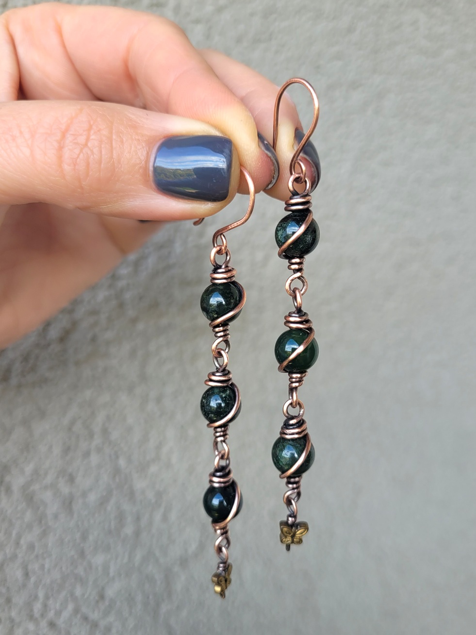 Kolczyki miedziane agat mszysty motylek - obrazek 5